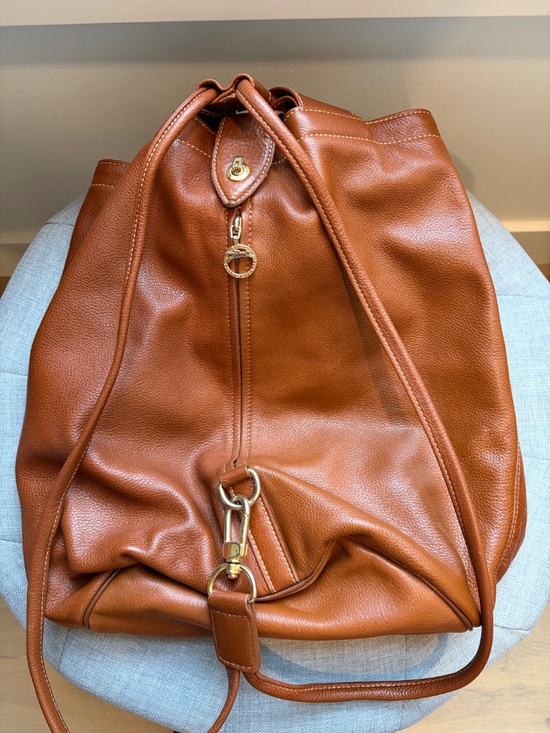 Longchamp rich cognac soft grain leather backpack